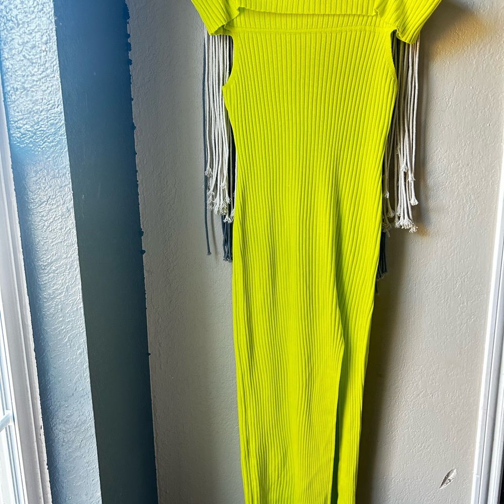 Fashion Nova Neon Yellow Ribbed Maxi Dress